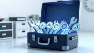 3D illustration of a toolbox containing free AI alternatives to ChatGPT for writing and research