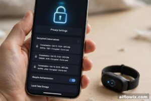 Amazon Bee AI device privacy controls showing encrypted conversation transcripts on phone