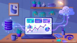 Claude Dashboards live data dashboard with charts on a freelancer's laptop