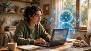 Freelancer student using AI blogging tools to grow a website