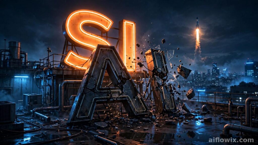 Glowing SI sign replacing AI — Elon Musk SpaceXSI rename announcement