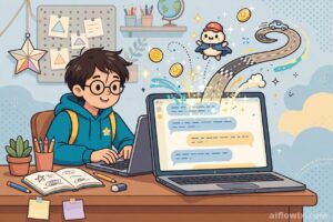 Student typing a chat prompt that creates game characters and a race track with Google Playground AI game maker