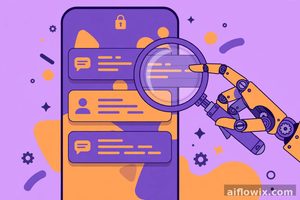 Robot hand with magnifying glass over phone notification previews showing private chat messages — Meta Muse privacy concern