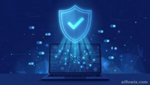 Microsoft Copilot hybrid intelligence security: a glowing shield with permission controls protecting a laptop