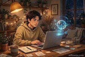 Freelancer working on a laptop with an AI helper as the SpaceXSI rename news breaks