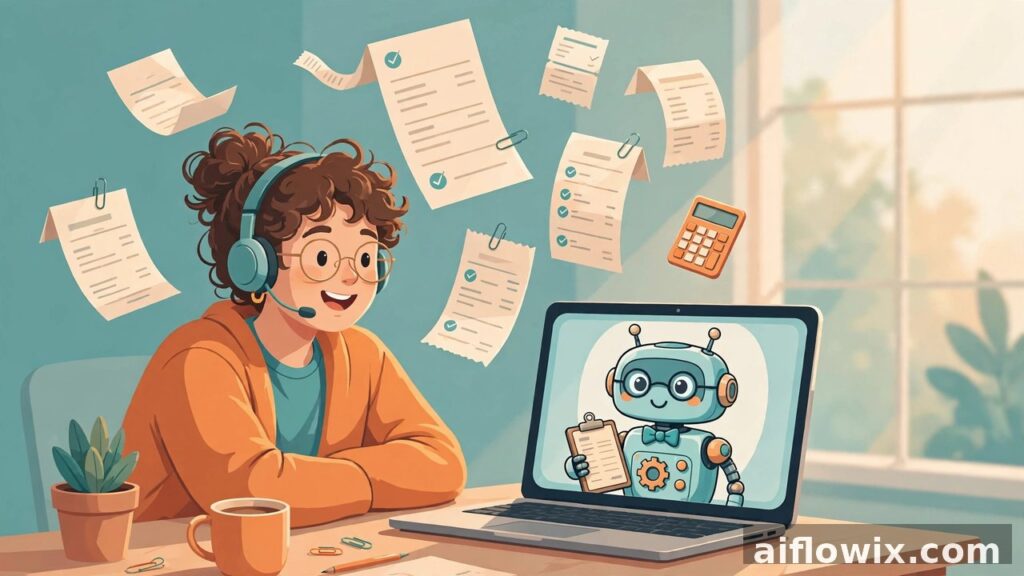 Freelancer chatting with Tabby Talk AI bookkeeping assistant on a laptop
